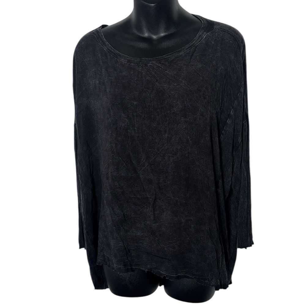 Raquel Allegra 4-6 mineral washed oversized 3/4 sleeve frayed boho Lagenlook top